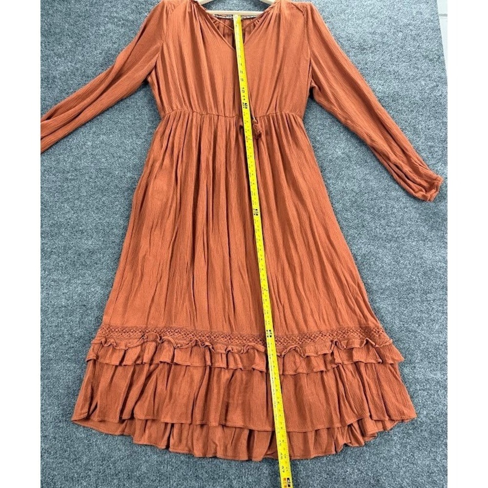 Knox Rose Orange Boho Midi Dress Women's Medium Approx Tiered Ruffle Long Sleeve - Picture 6 of 14